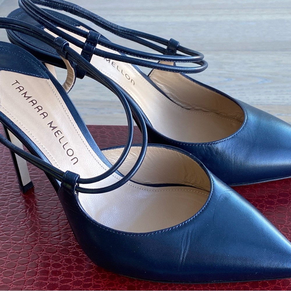 Tamara Mellon Leather Slingback Pumps Navy